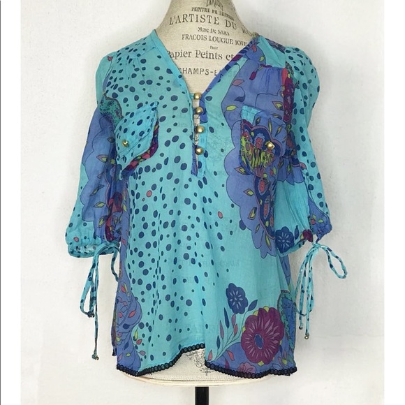 Natalie Anne Floral Watercolor Blouse Size XS - Picture 2 of 12